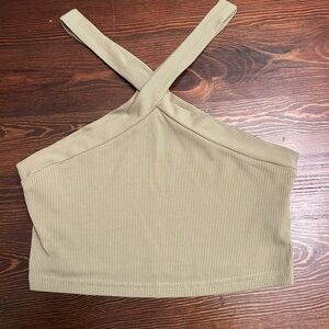 Crisscross Halter Ribbed Crop Top - Tan